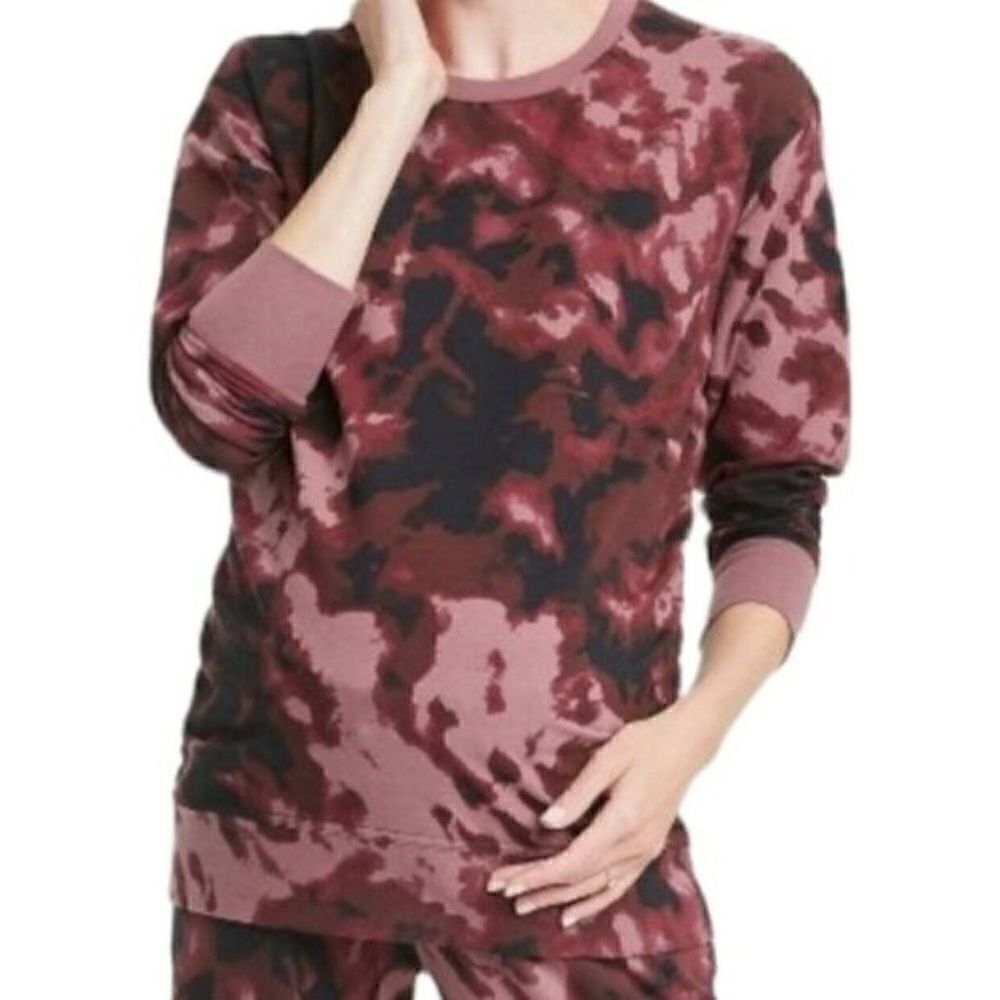 Isabel Maternity Womens Burgundy Camo Crew Neck Sweatshirt Size S Ruched Sides